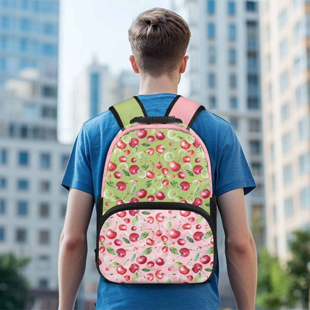 17-Inch Backpack with Cherry & Lime Print – Dual-Tone School Bag