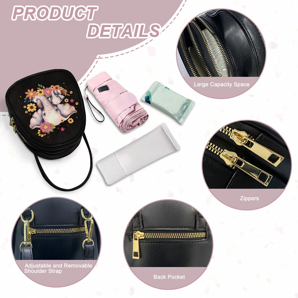 Elephant Floral Charming Double-Layer Women’s Leather Square Bag