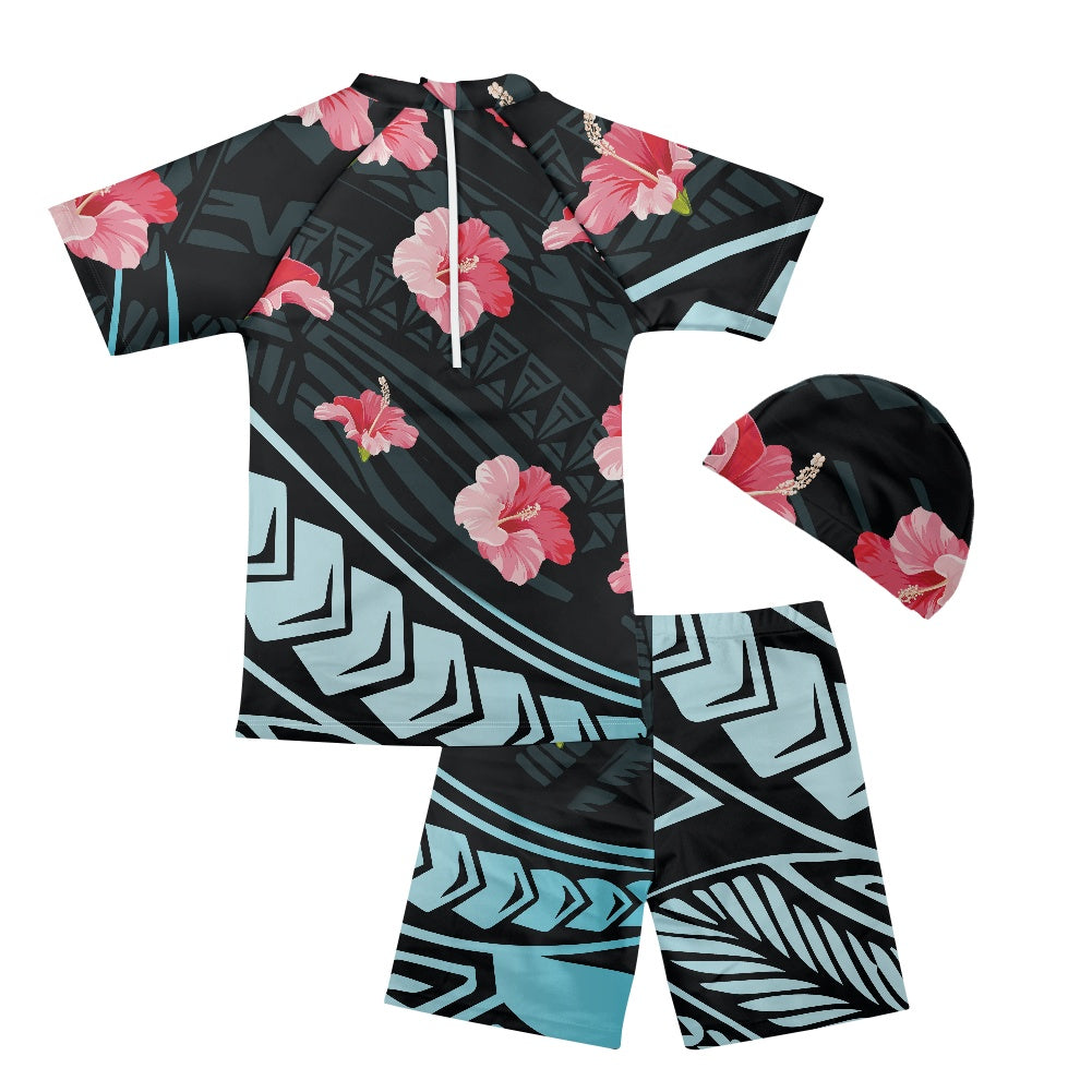 Tropical Hibiscus Boys' Three-Piece Swimsuit Set