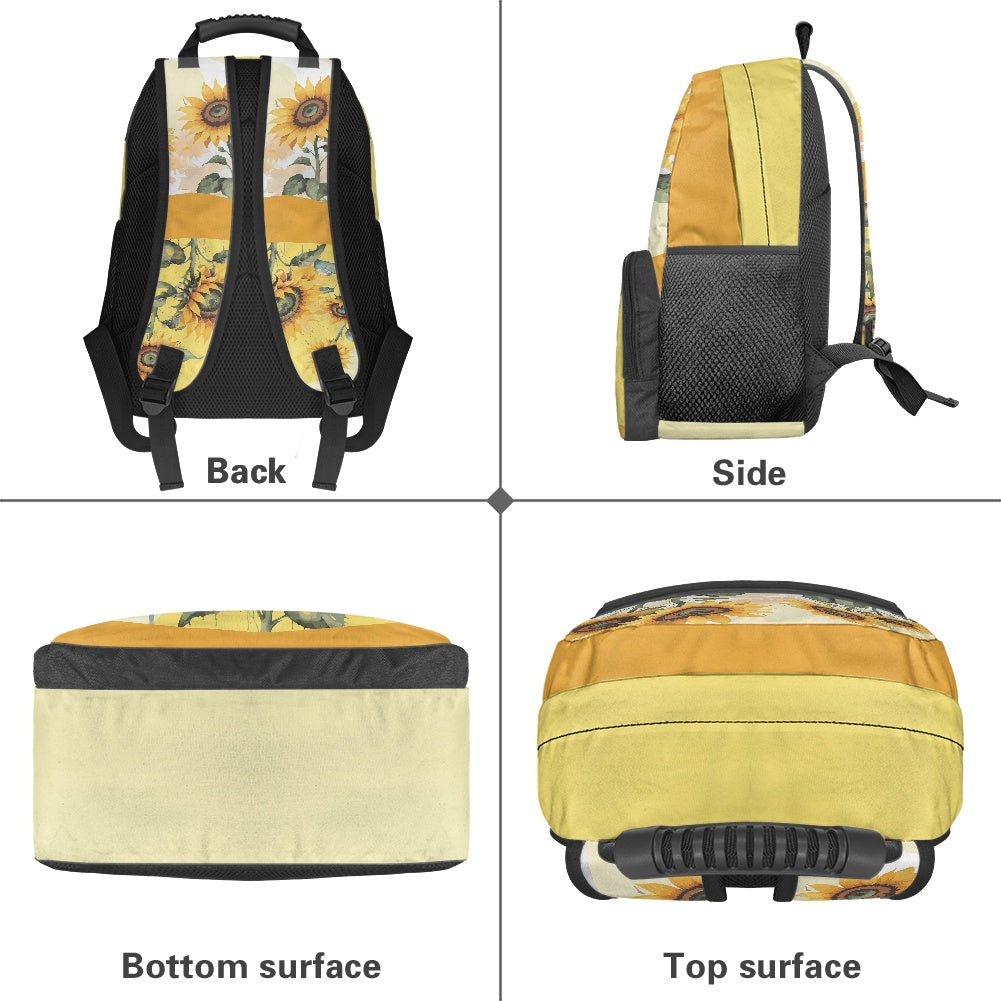 Floral School Bag with Sunflower Print – 17-Inch Backpack