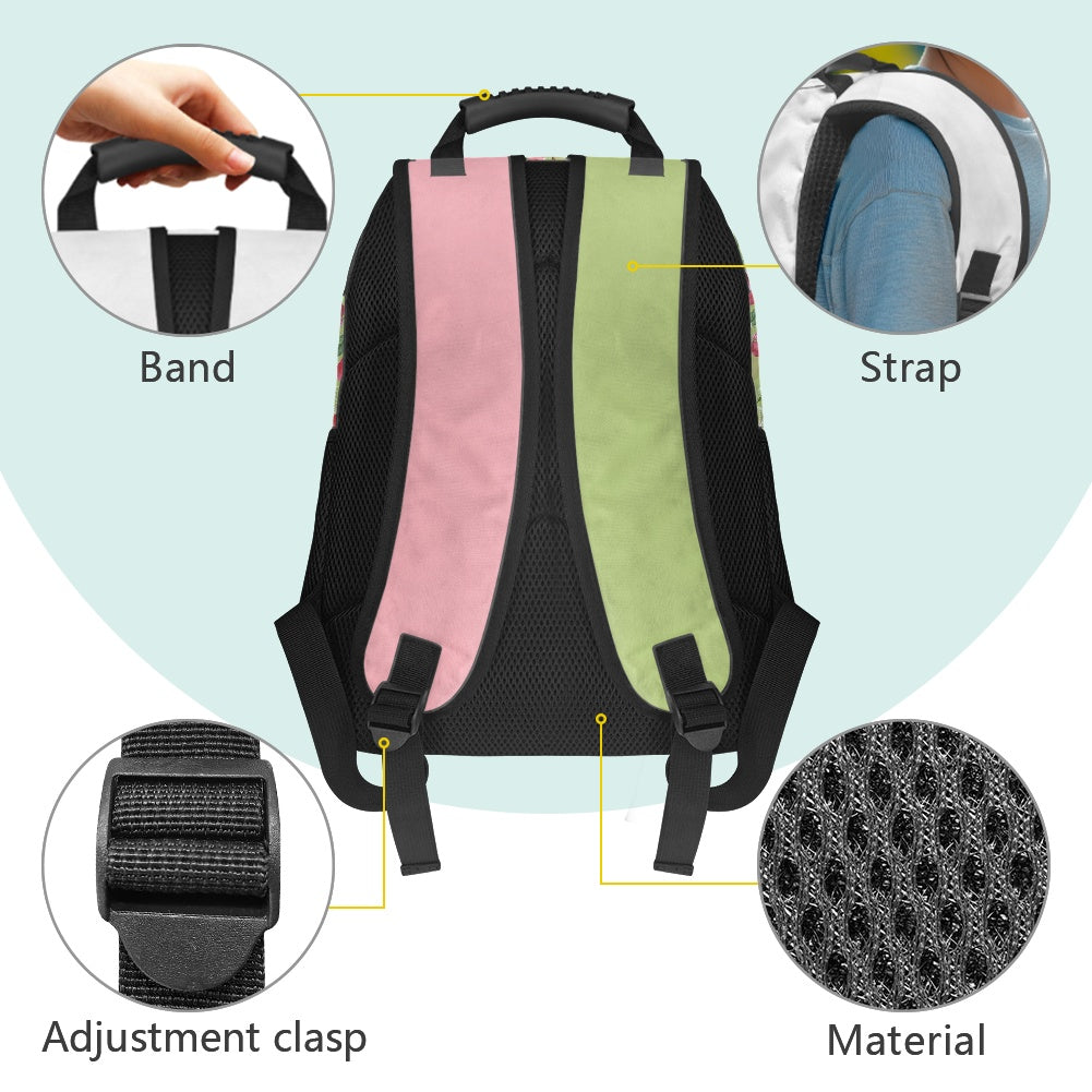 17-Inch Backpack with Cherry & Lime Print – Dual-Tone School Bag