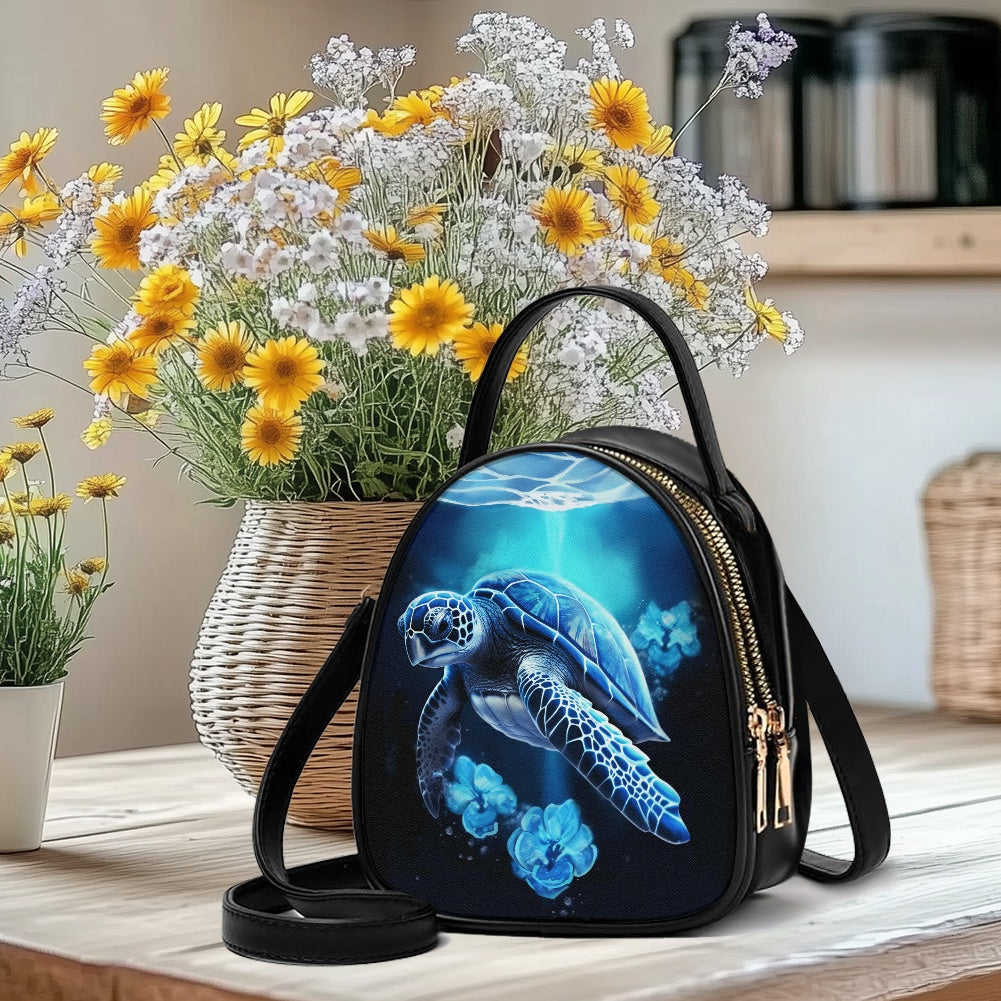 Ocean Turtle Design Elegant Double-Layer Women’s Leather Square Bag