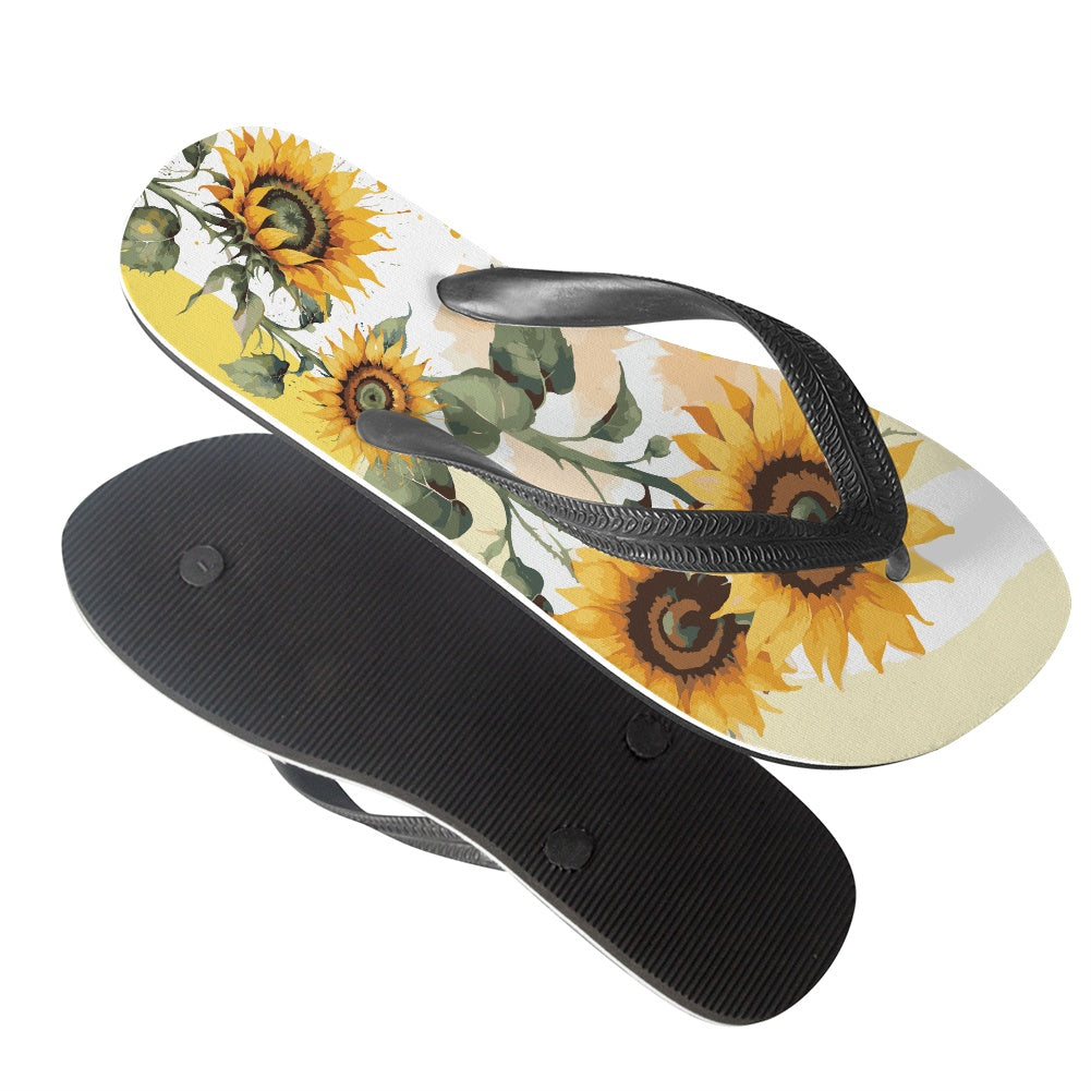 Watercolor Sunflower Flip Flops
