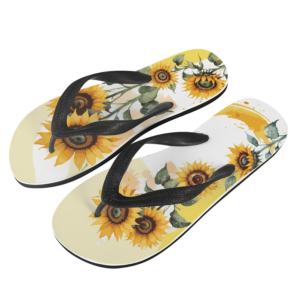 Watercolor Sunflower Flip Flops