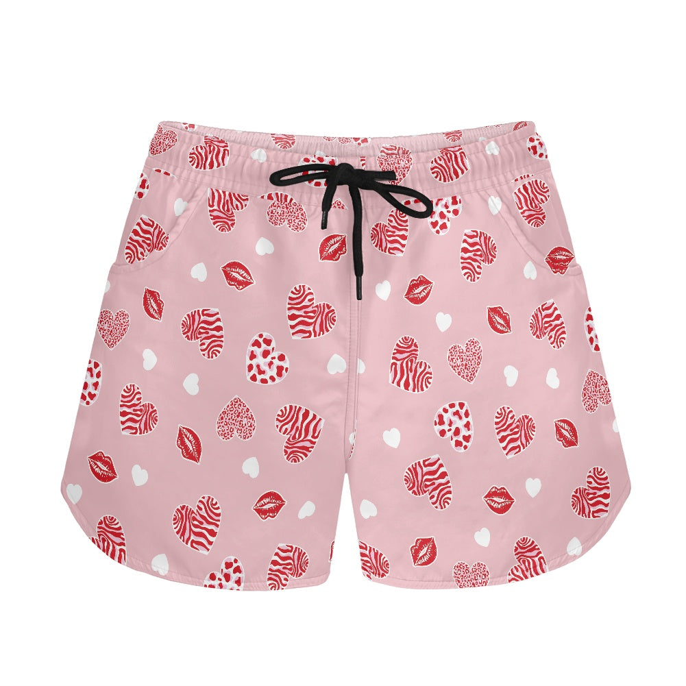 Pink Heart & Kiss Print Women’s Shorts