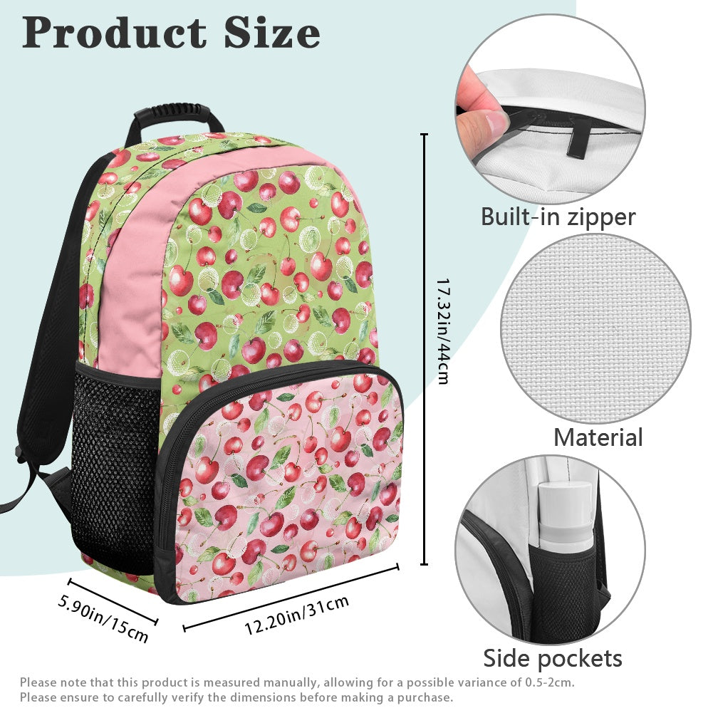 17-Inch Backpack with Cherry & Lime Print – Dual-Tone School Bag