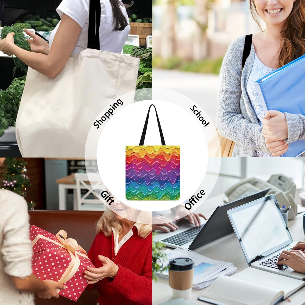 Colorful Wavy Rainbow Pattern Cloth Tote Bag