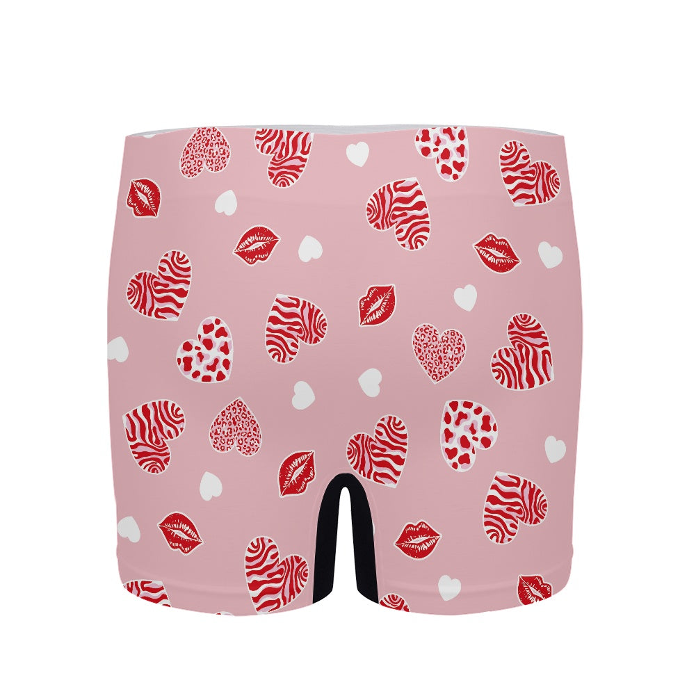 Pink Heart & Kiss Print Men's Boxer Briefs