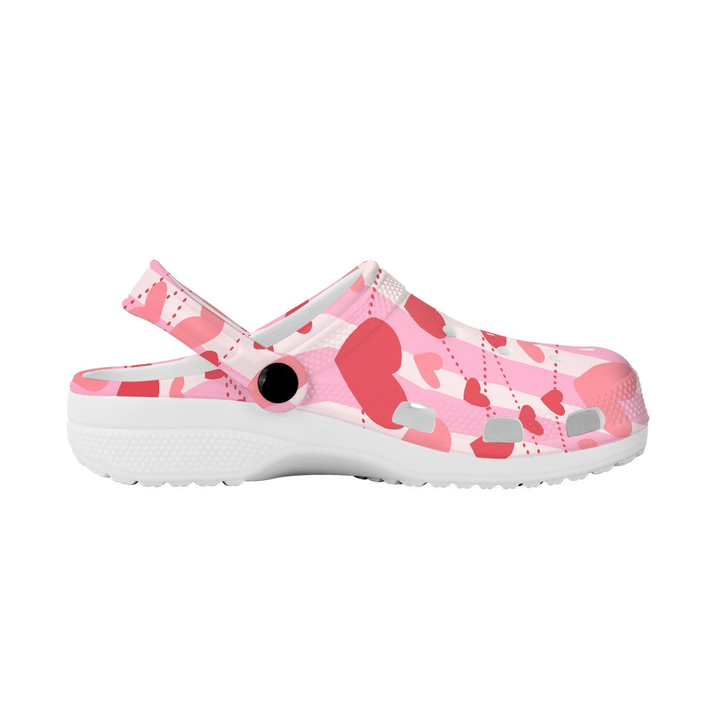 Pink and White Heart Pattern Adult Clogs