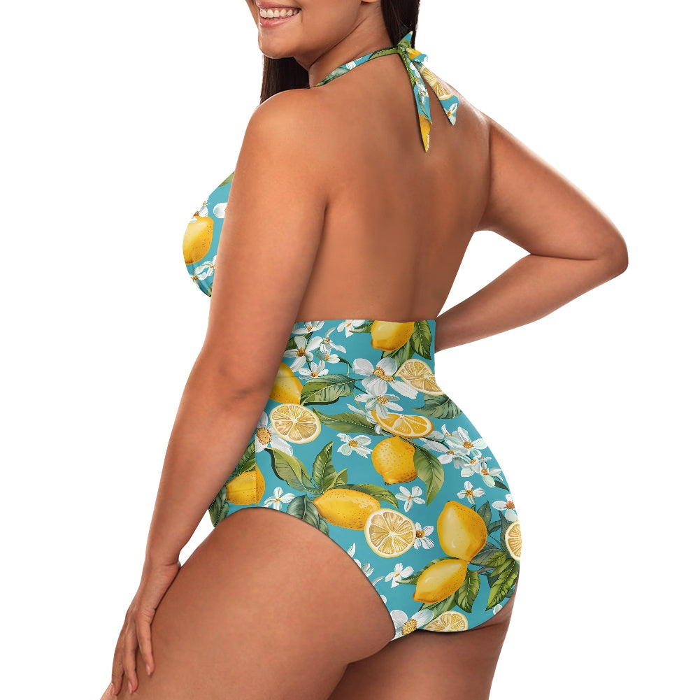 Tropical Lemon Floral Women's High Cut One-piece Swimsuit