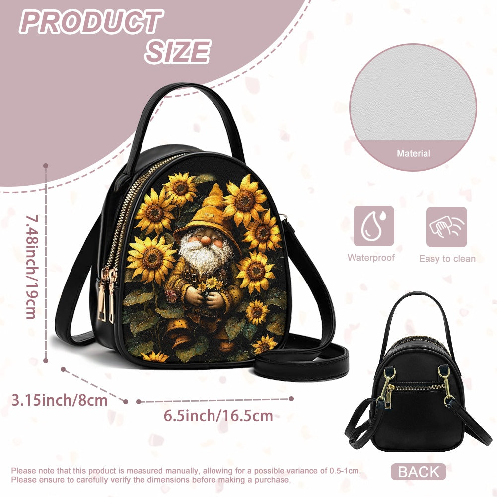 Sunflower Gnome Adorable Double-Layer Women’s Leather Square Bag
