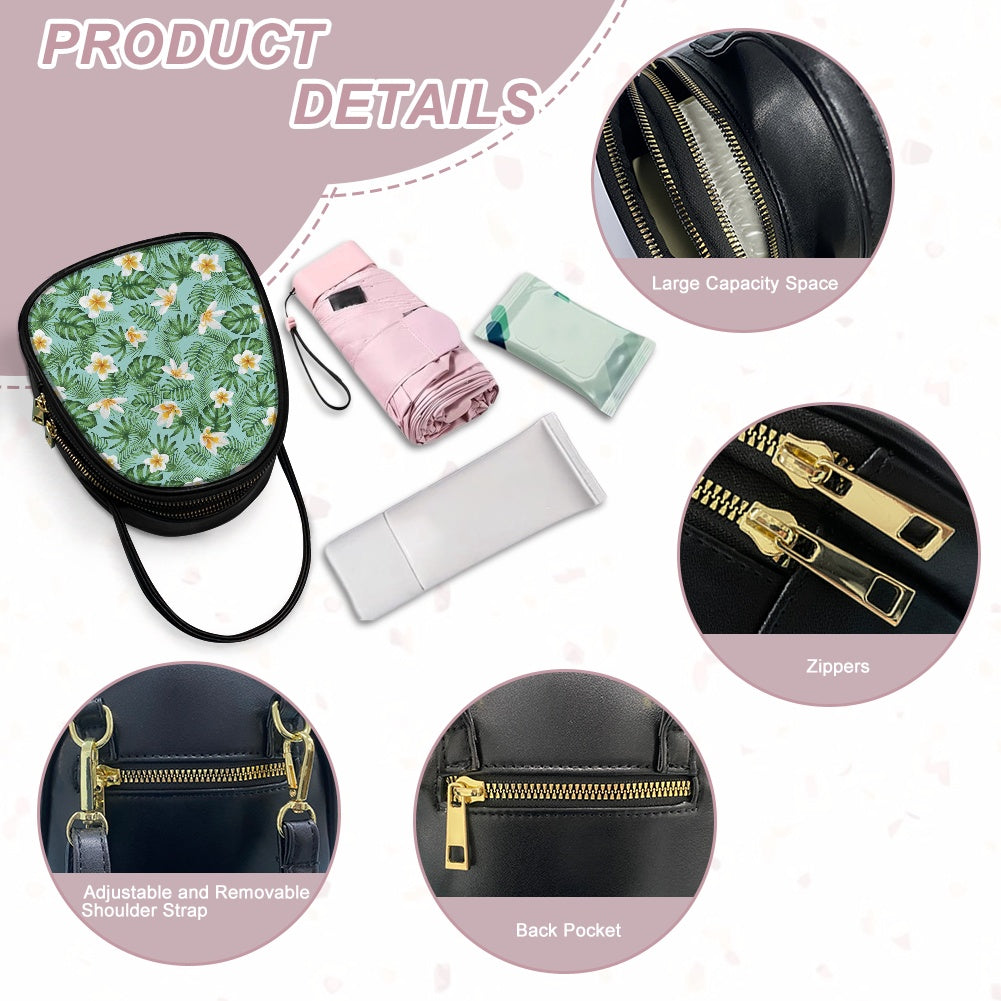 Floral Leaf Design Tropical Double-Layer Women’s Leather Square Bag