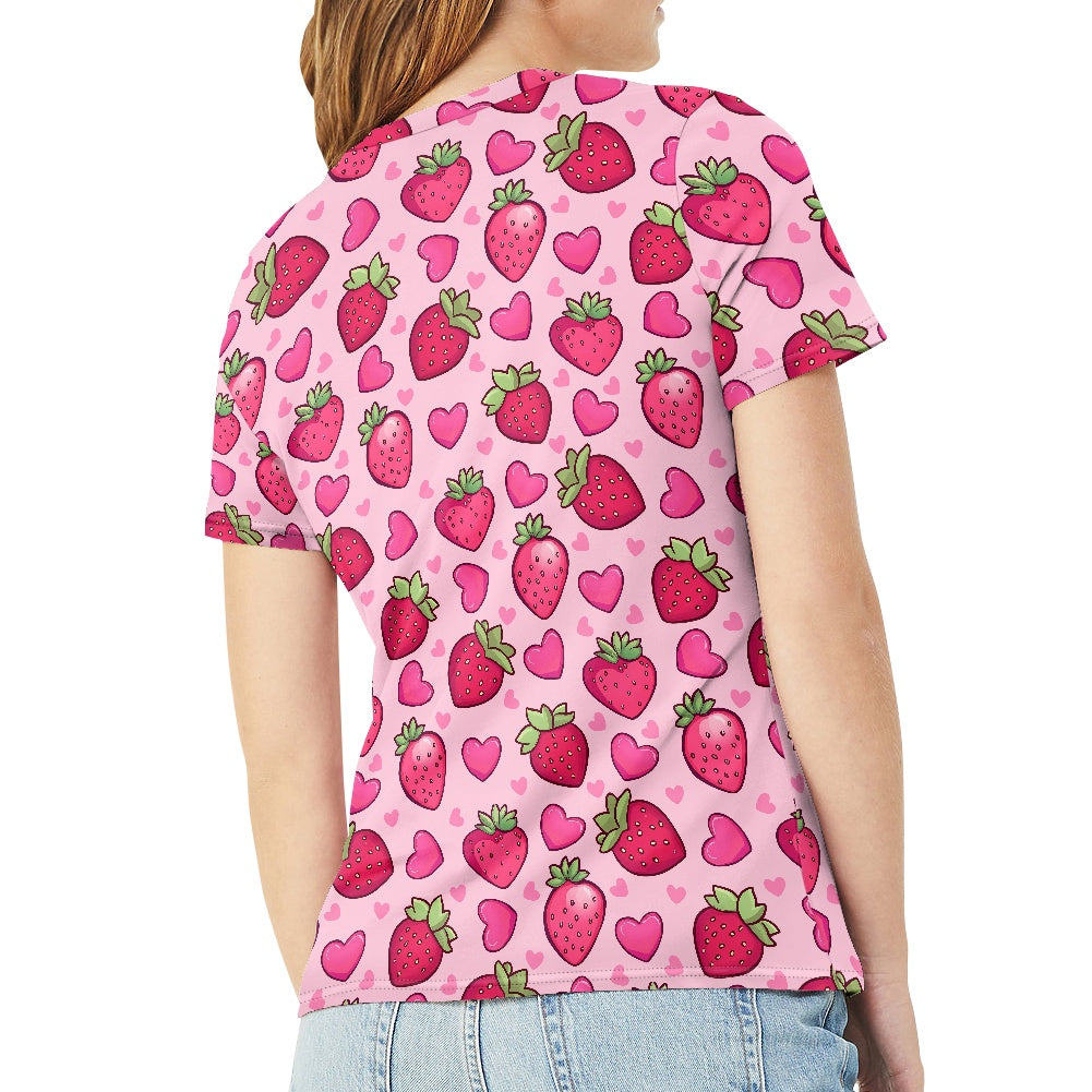 Strawberry Hearts Ladies' Round Neck T-Shirt