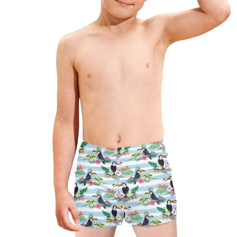 Tropical Toucan Print Boy's Swim Trunks