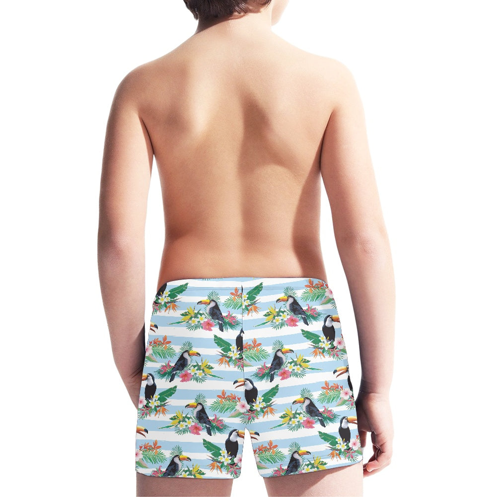 Tropical Toucan Print Boy's Swim Trunks