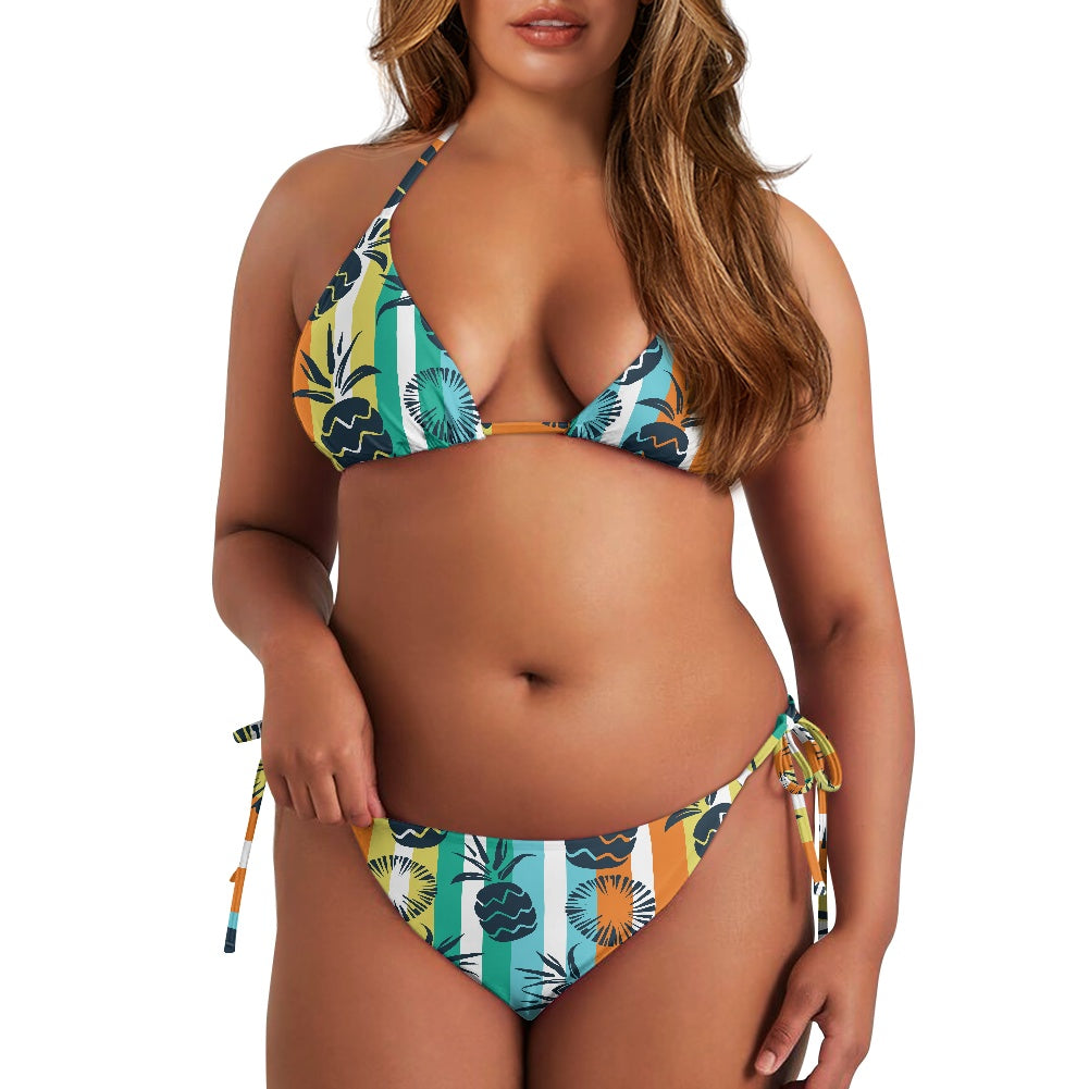 Tropical Sunset Stripe Halter Bikini