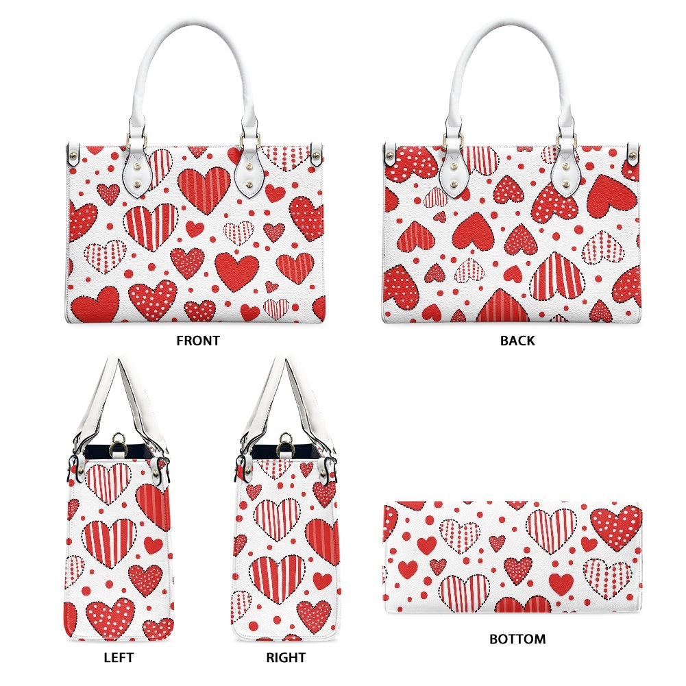 Red Patchwork Heart PU Handbag