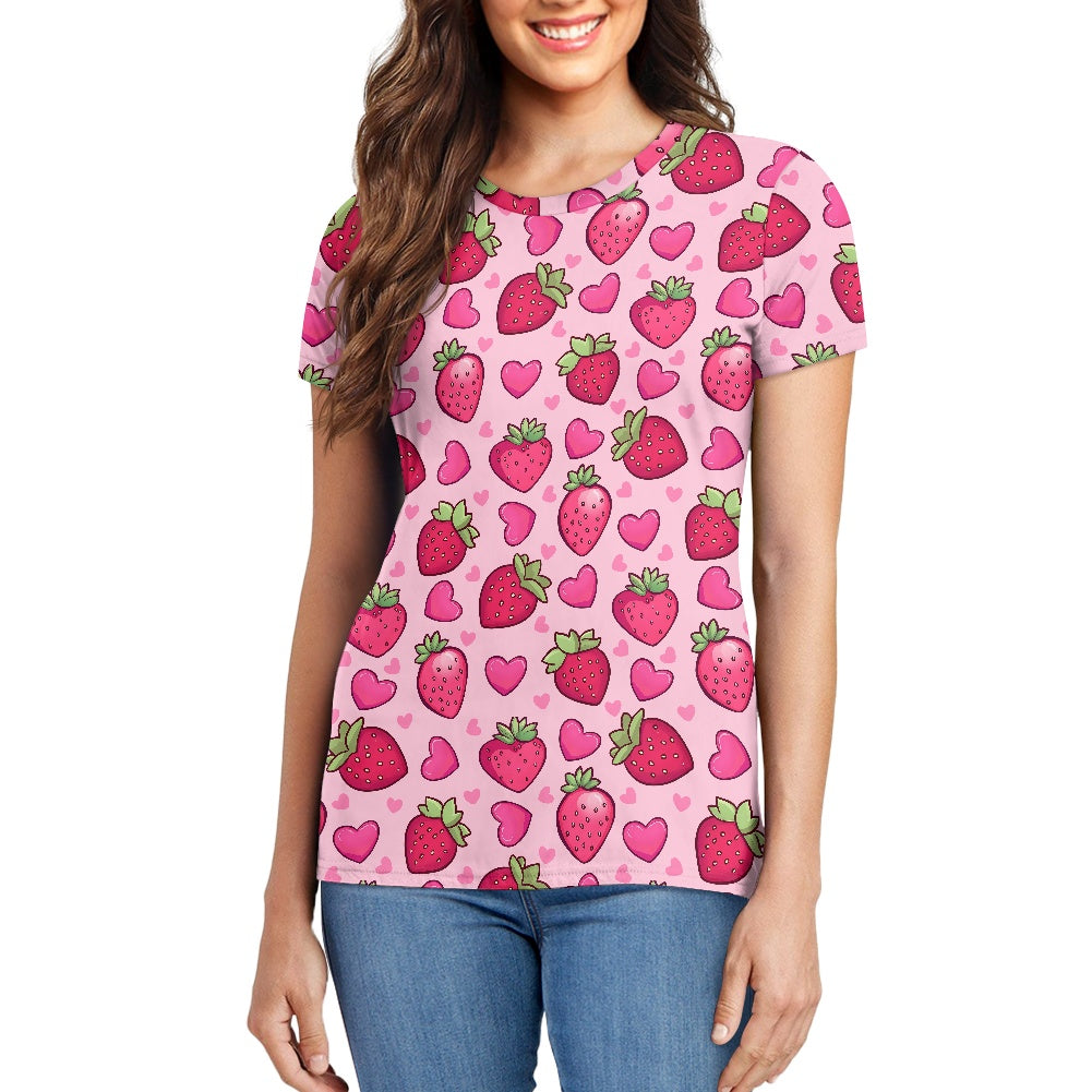 Strawberry Hearts Ladies' Round Neck T-Shirt
