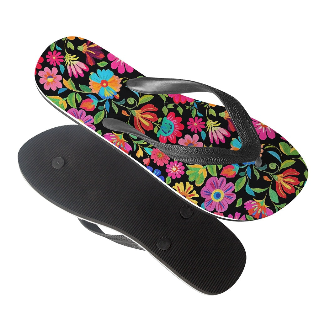 Bright Floral Pattern Flip Flops