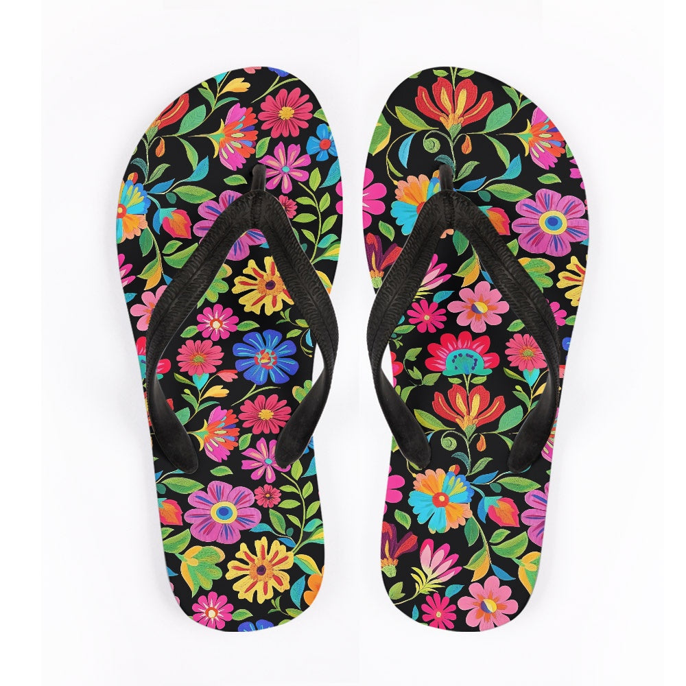 Bright Floral Pattern Flip Flops