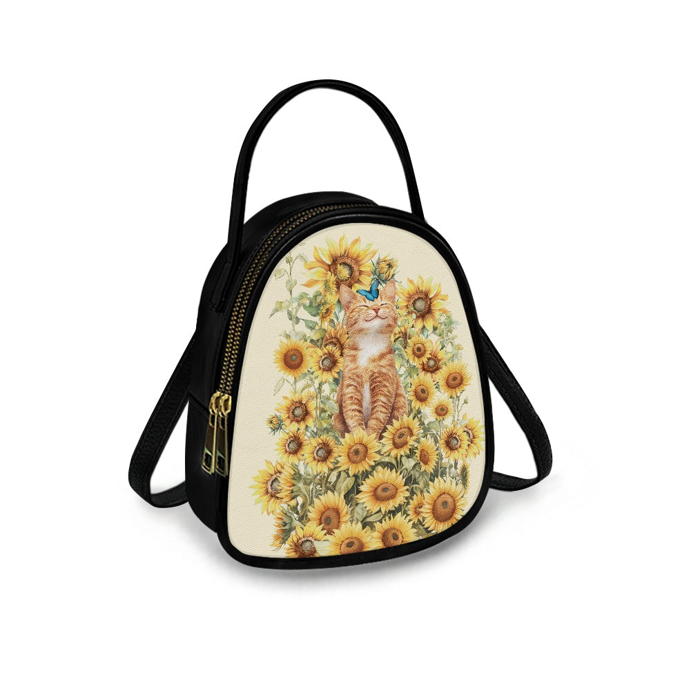 Sunflower Cat Charming Double-Layer Women’s Leather Square Bag