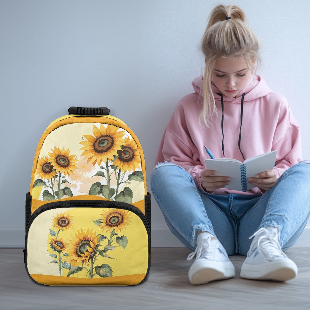 Floral School Bag with Sunflower Print – 17-Inch Backpack