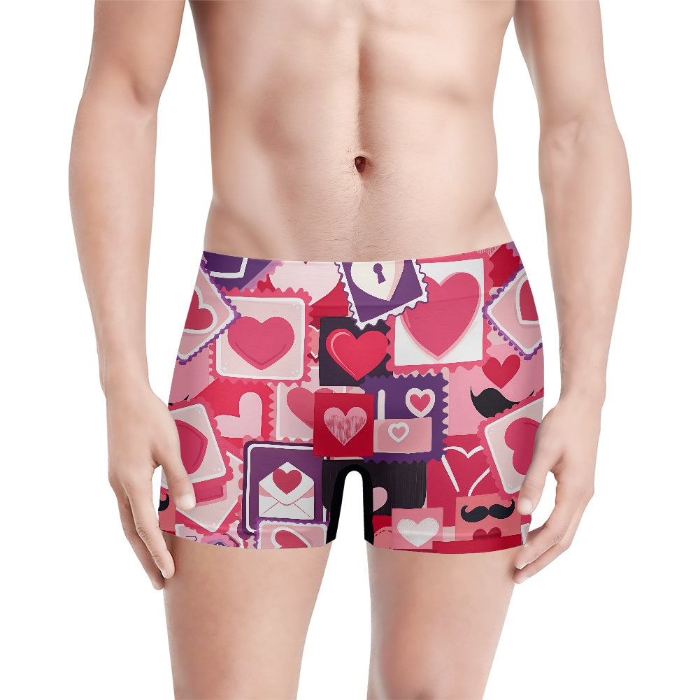 Love Stamp Print Men's Boxer Briefs