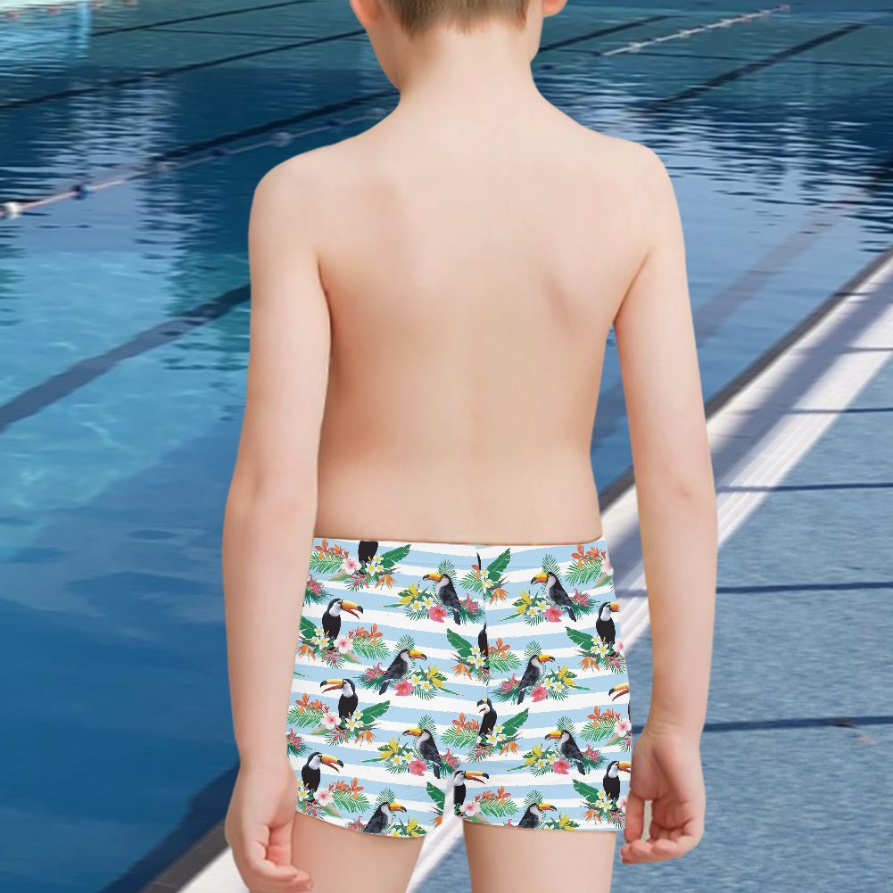 Tropical Toucan Print Boy's Swim Trunks