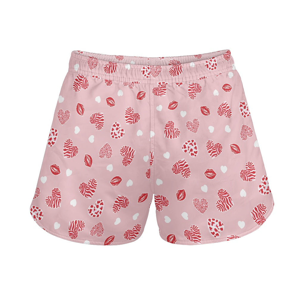 Pink Heart & Kiss Print Women’s Shorts