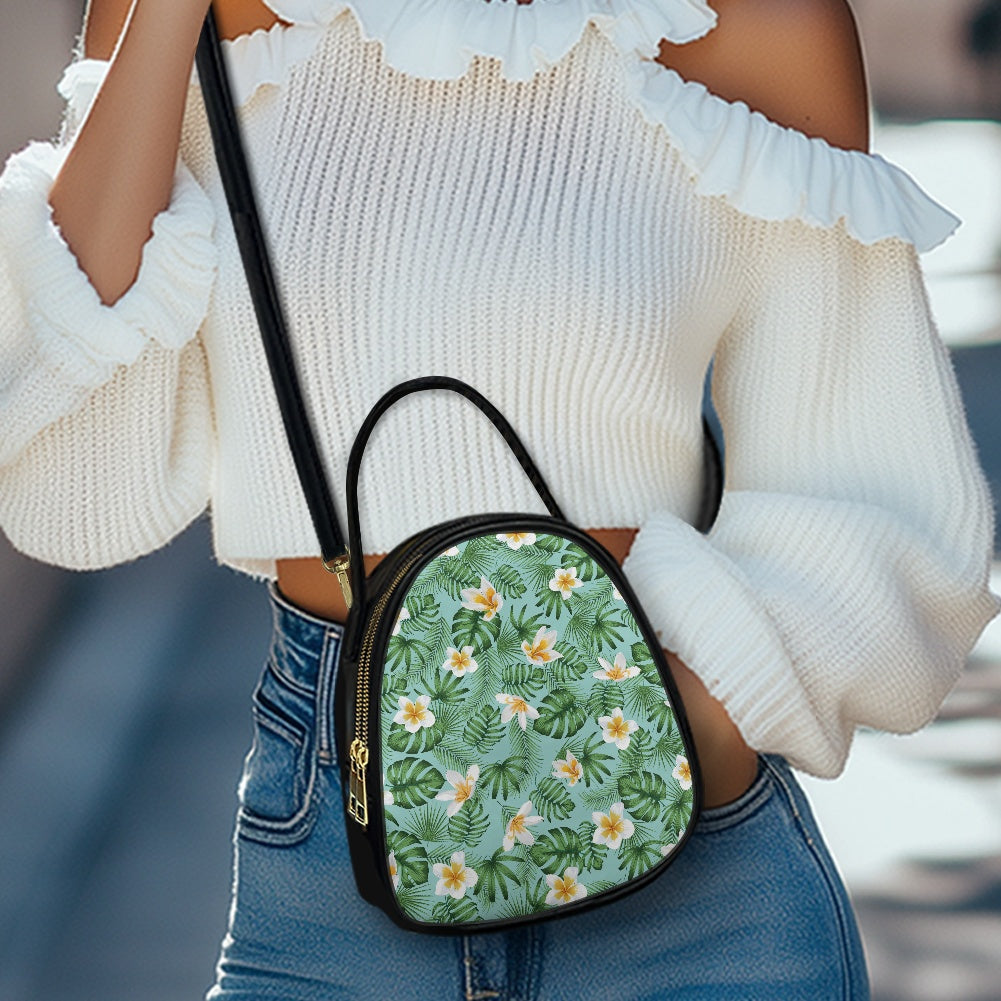 Floral Leaf Design Tropical Double-Layer Women’s Leather Square Bag