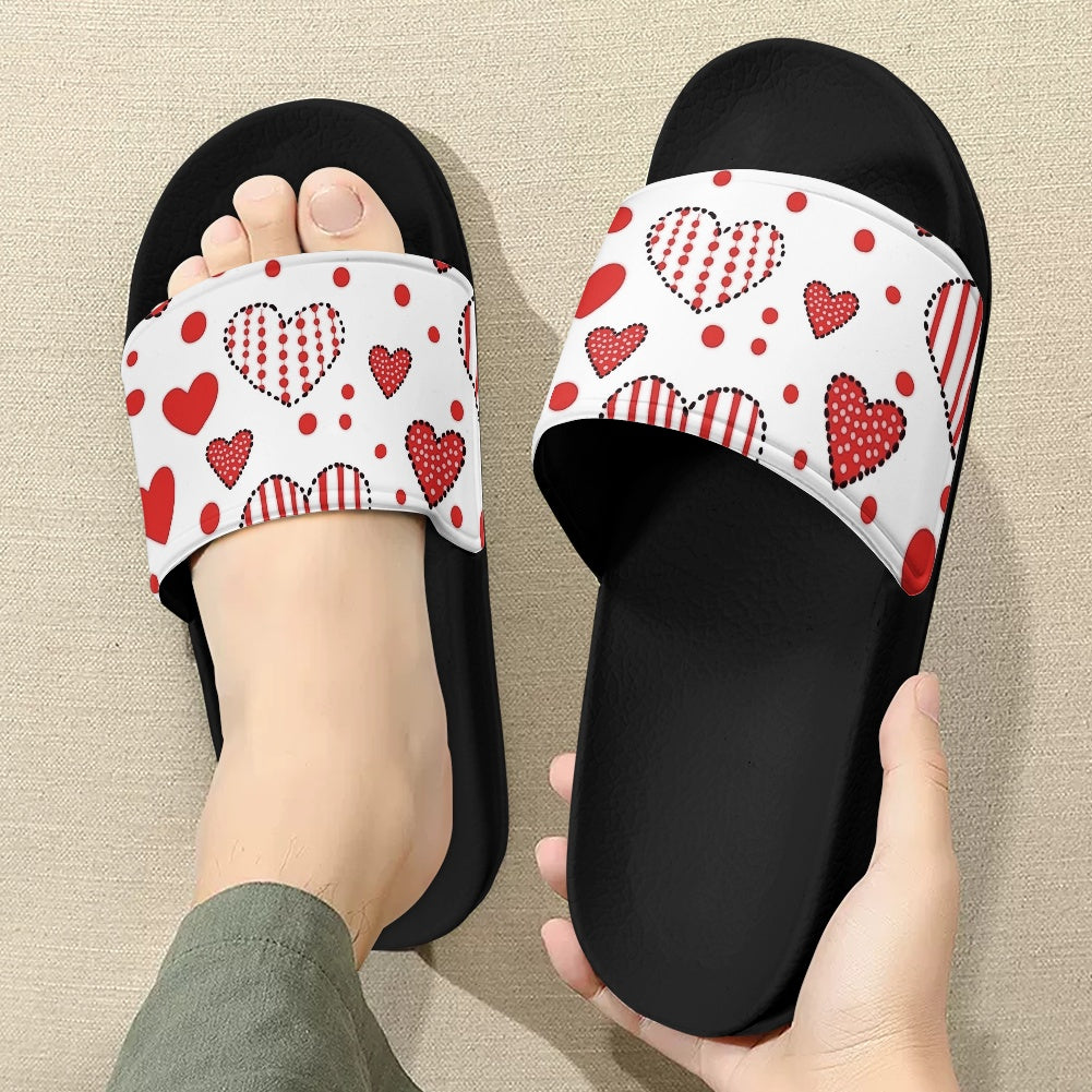 Red Heart Patchwork Slide Sandals