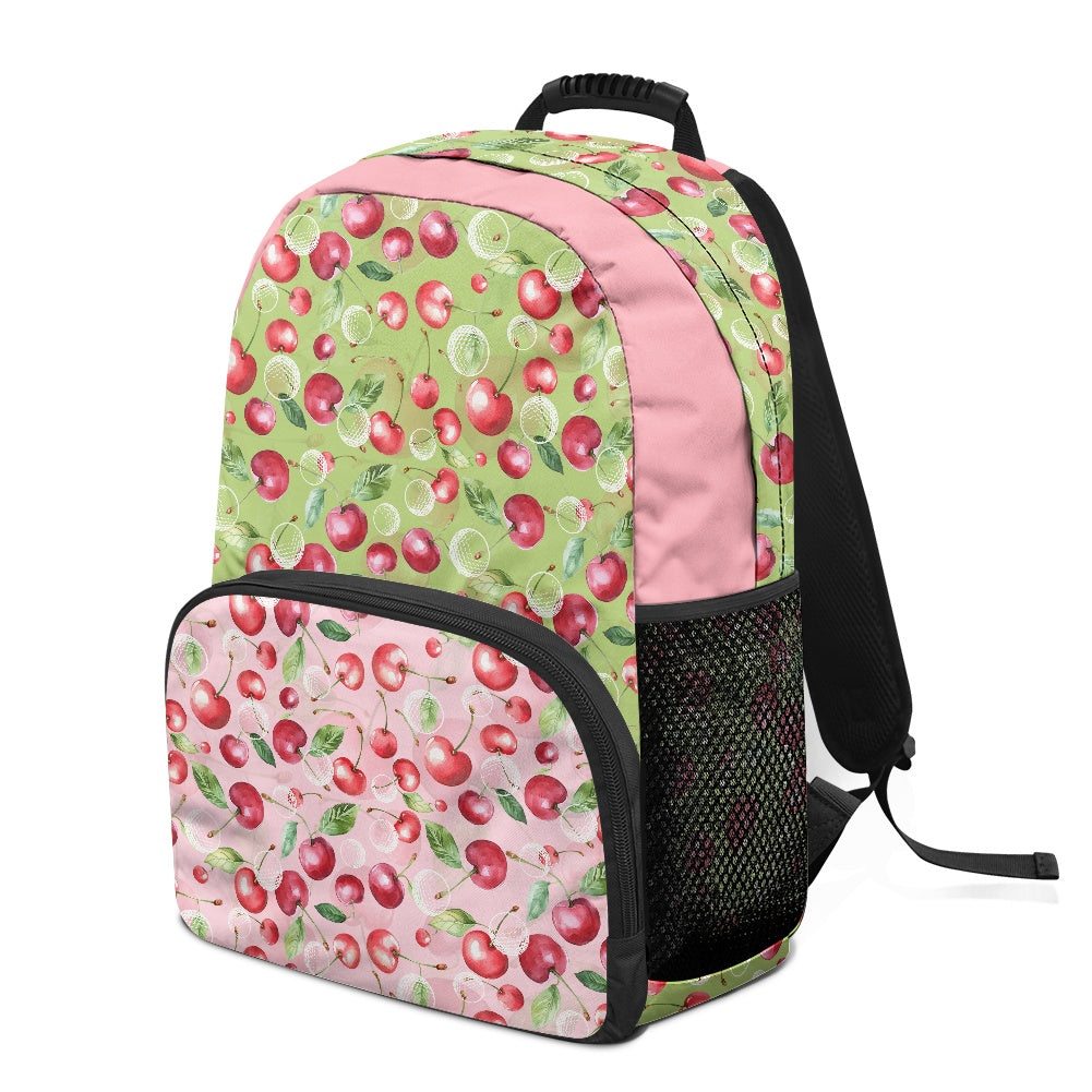 17-Inch Backpack with Cherry & Lime Print – Dual-Tone School Bag