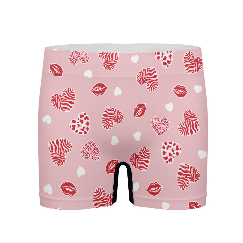 Pink Heart & Kiss Print Men's Boxer Briefs