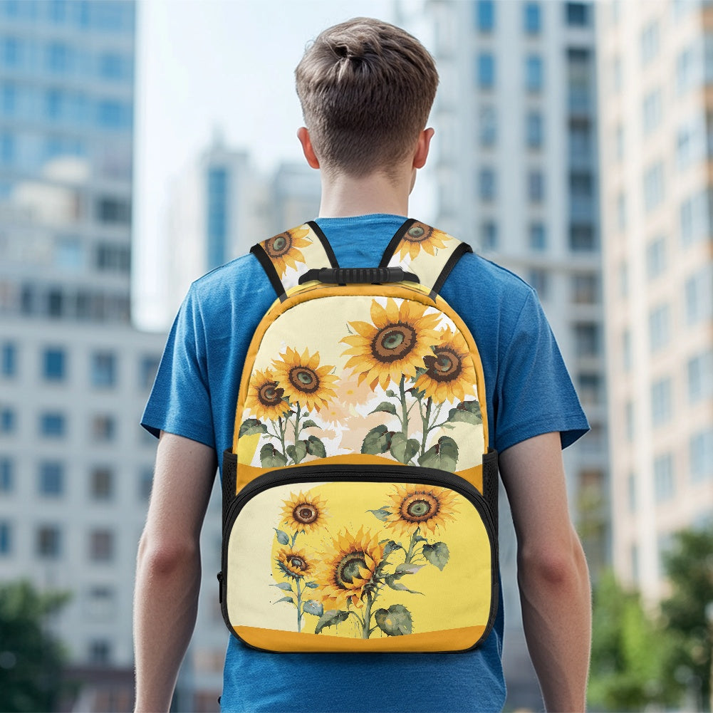Floral School Bag with Sunflower Print – 17-Inch Backpack