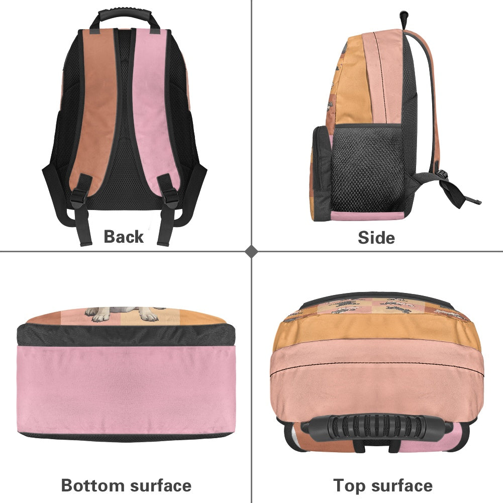 Adorable Pug Print Backpack with Checkered Design – 17-Inch School Bag