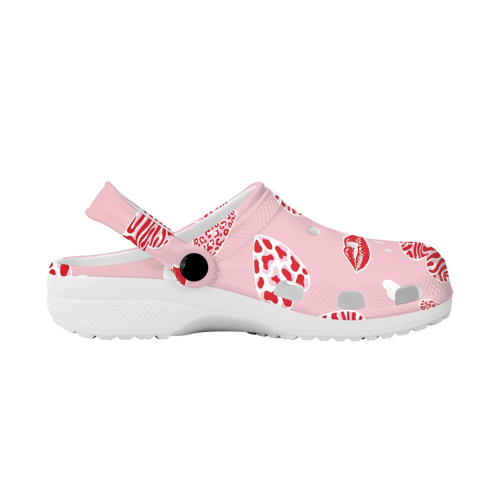 Red Lip and Heart Design Adult Clogs