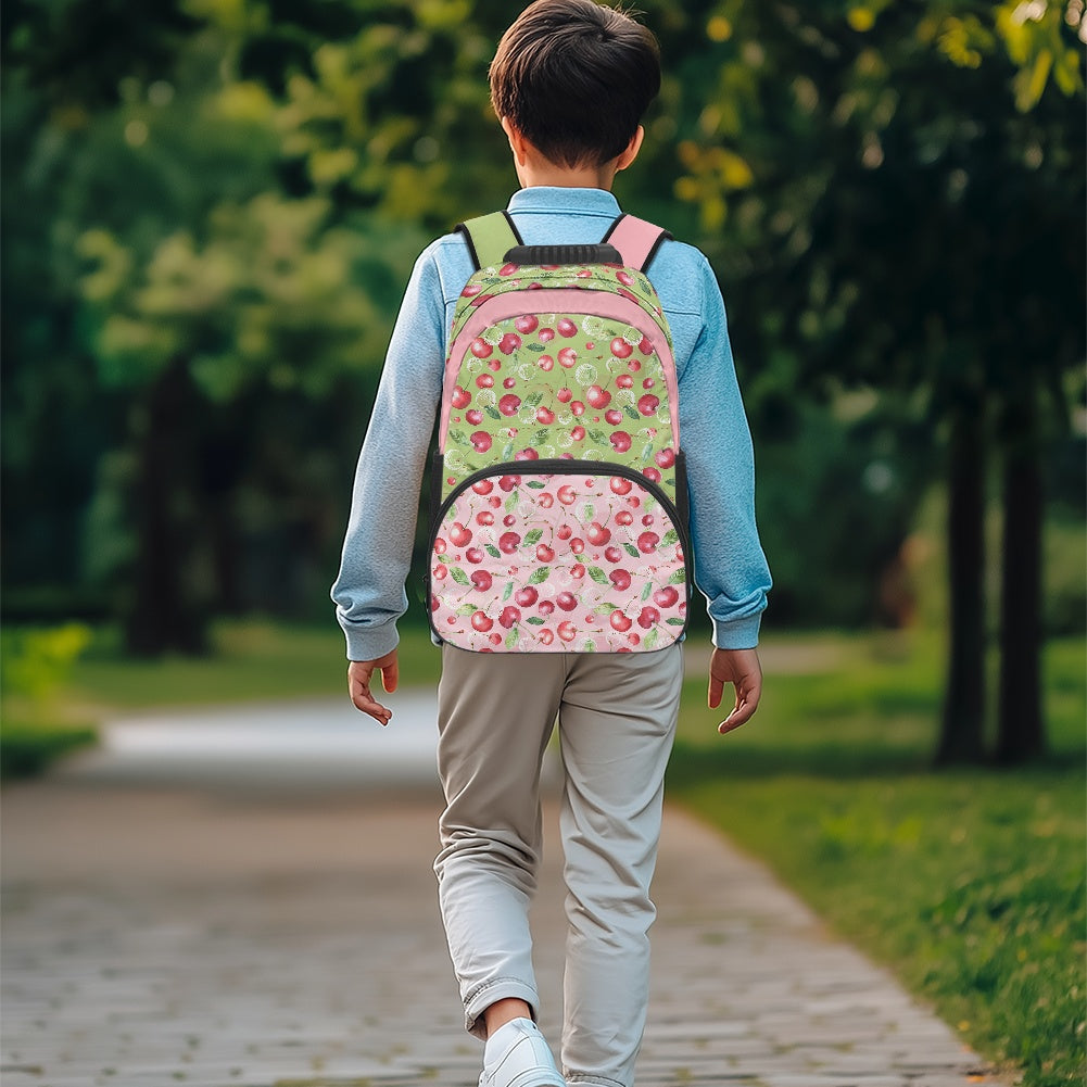 17-Inch Backpack with Cherry & Lime Print – Dual-Tone School Bag