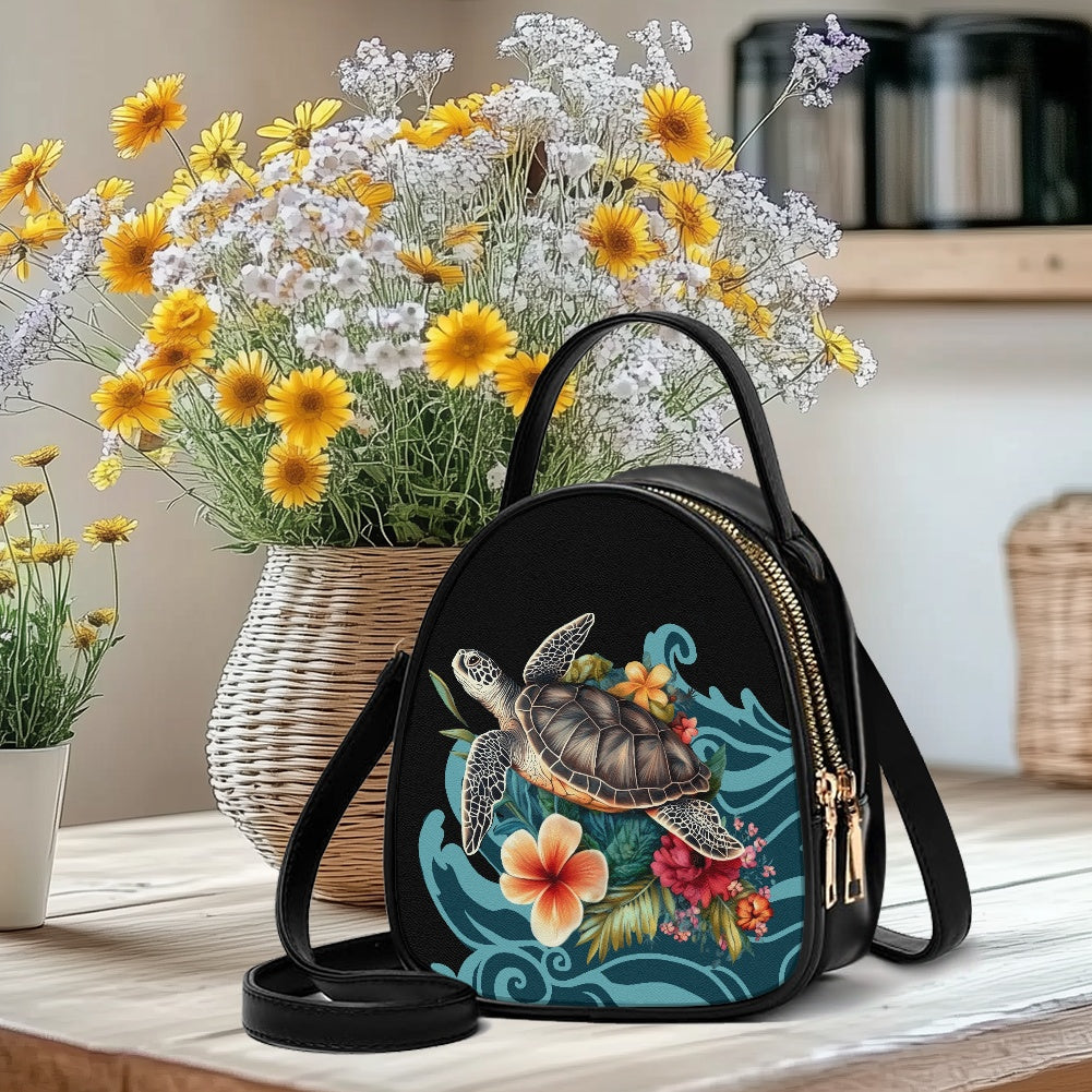 Sea Turtle Design Double-Layer Women’s Leather Square Bag