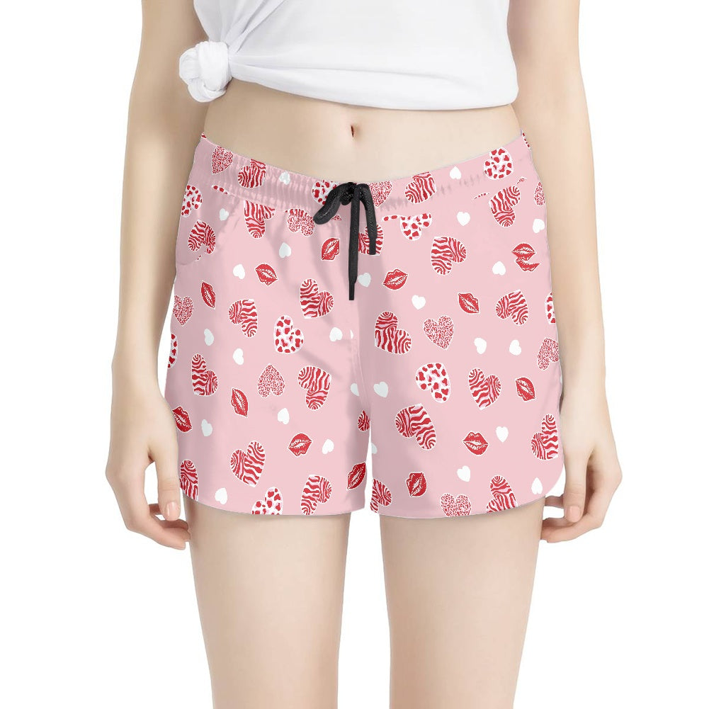Pink Heart & Kiss Print Women’s Shorts