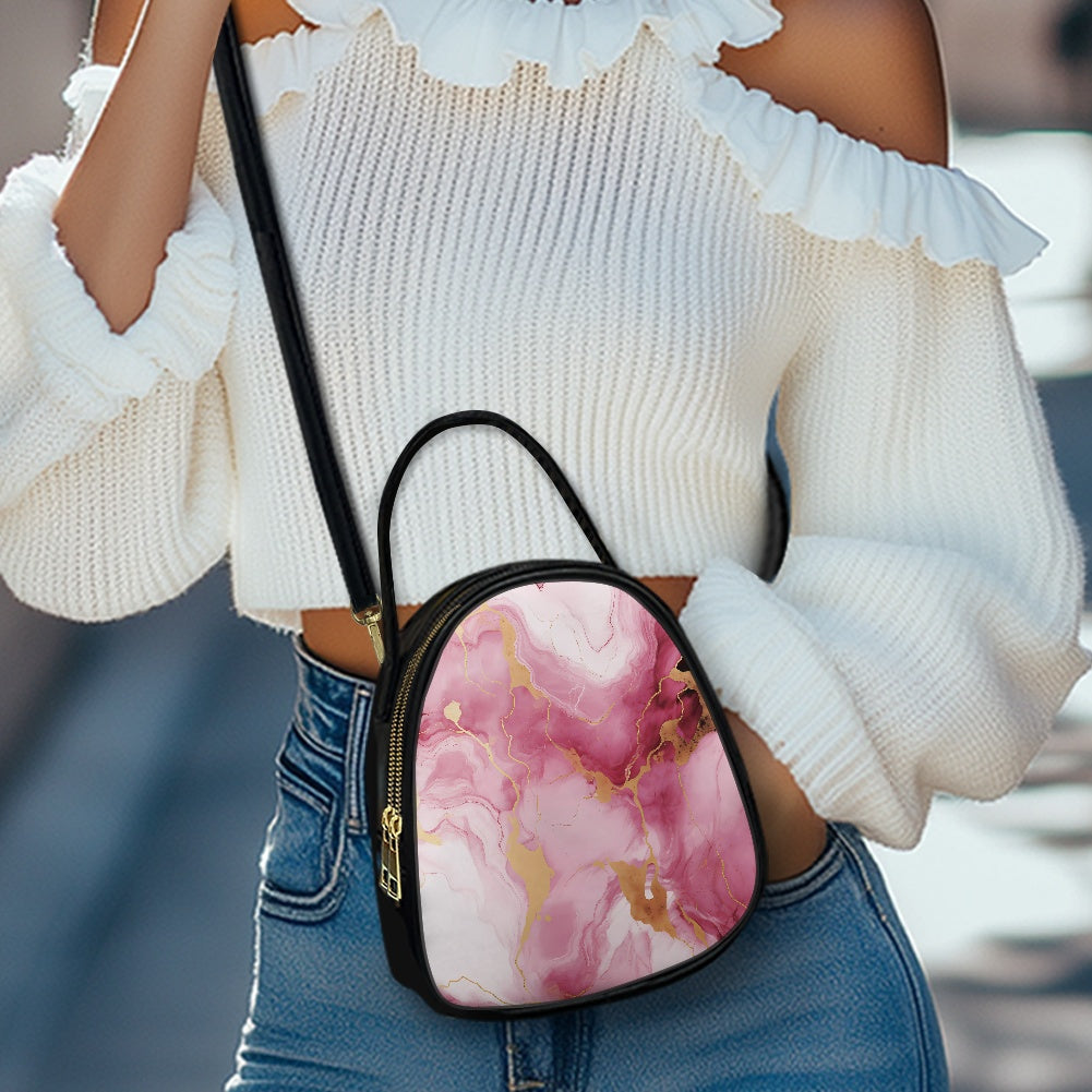 Pink Marble Stylish Double-Layer Women’s Leather Square Bag