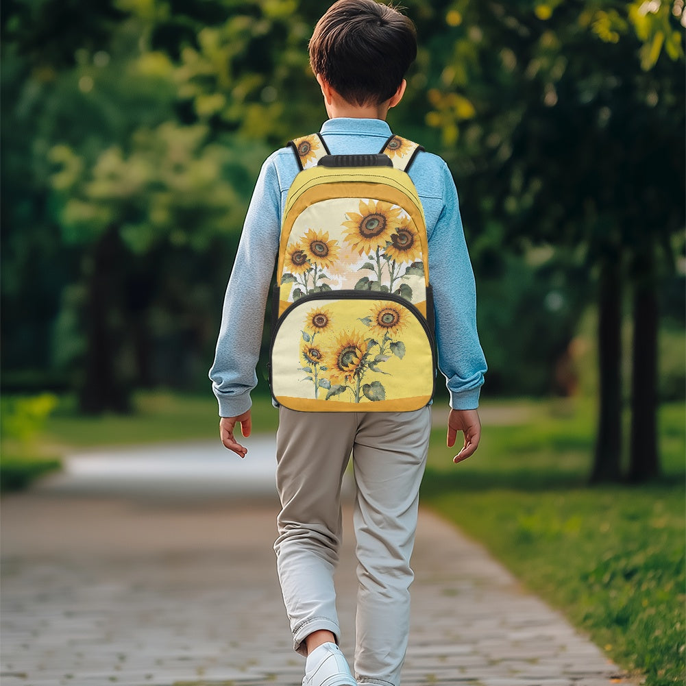 Floral School Bag with Sunflower Print – 17-Inch Backpack