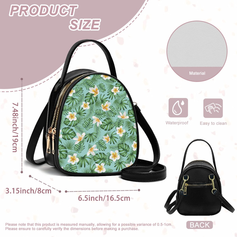 Floral Leaf Design Tropical Double-Layer Women’s Leather Square Bag