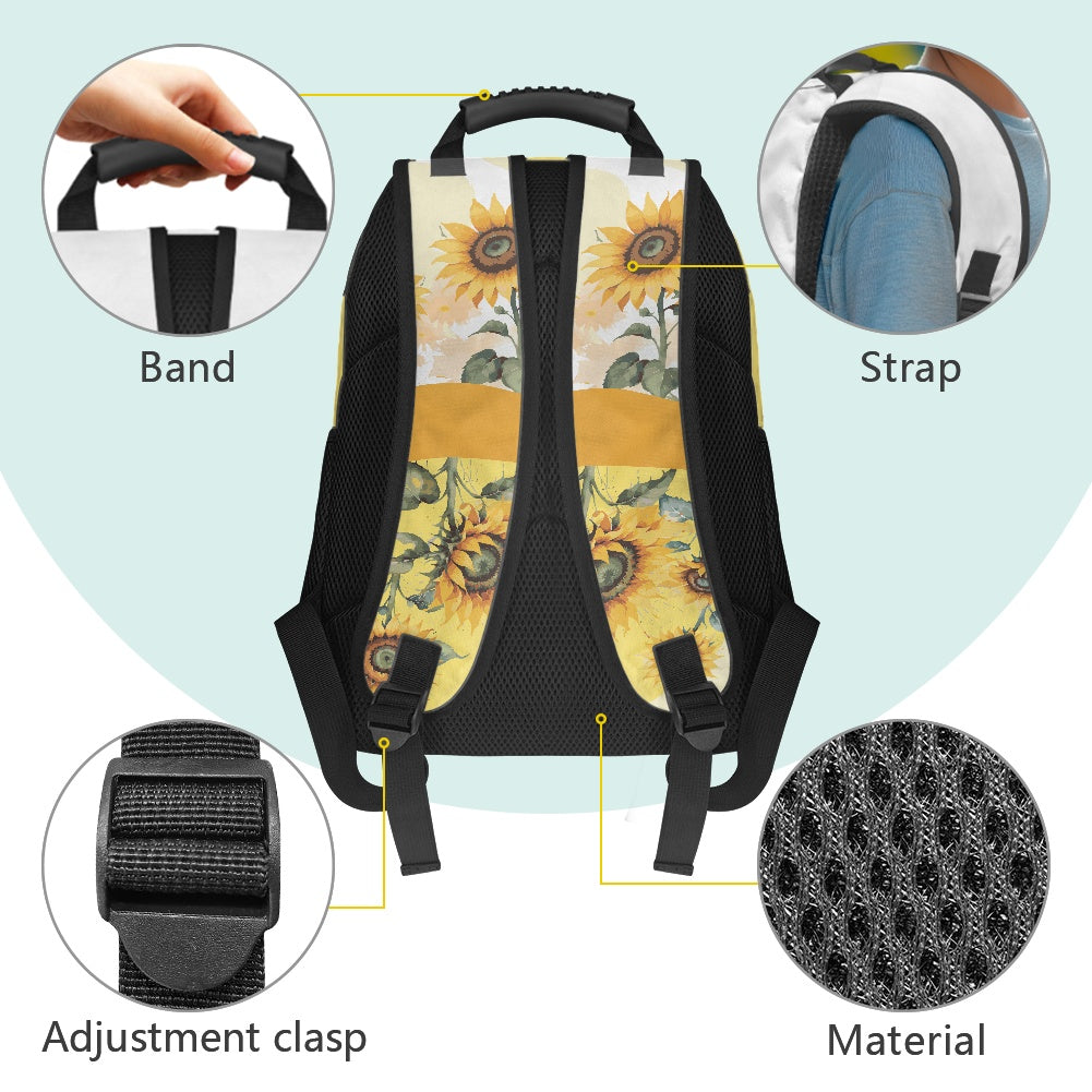 Floral School Bag with Sunflower Print – 17-Inch Backpack