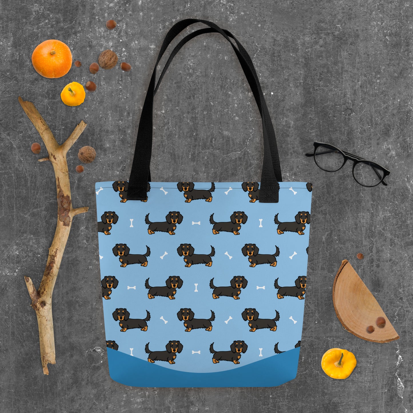 all over print tote bag black 15x15 back