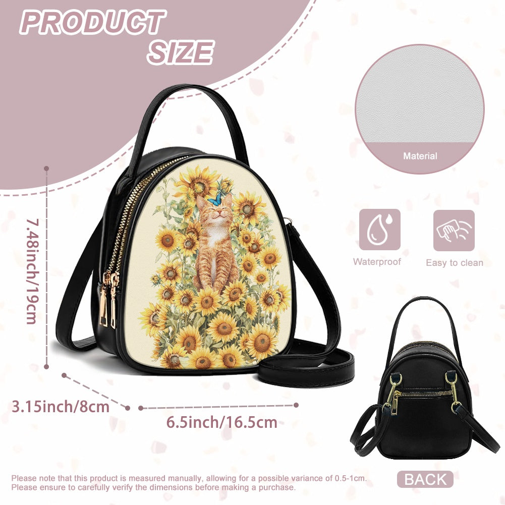 Sunflower Cat Charming Double-Layer Women’s Leather Square Bag