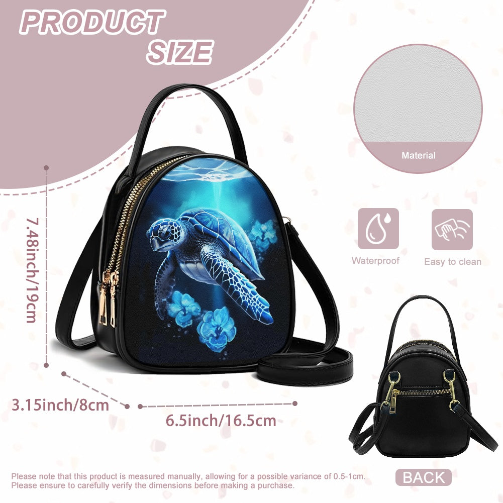 Ocean Turtle Design Elegant Double-Layer Women’s Leather Square Bag