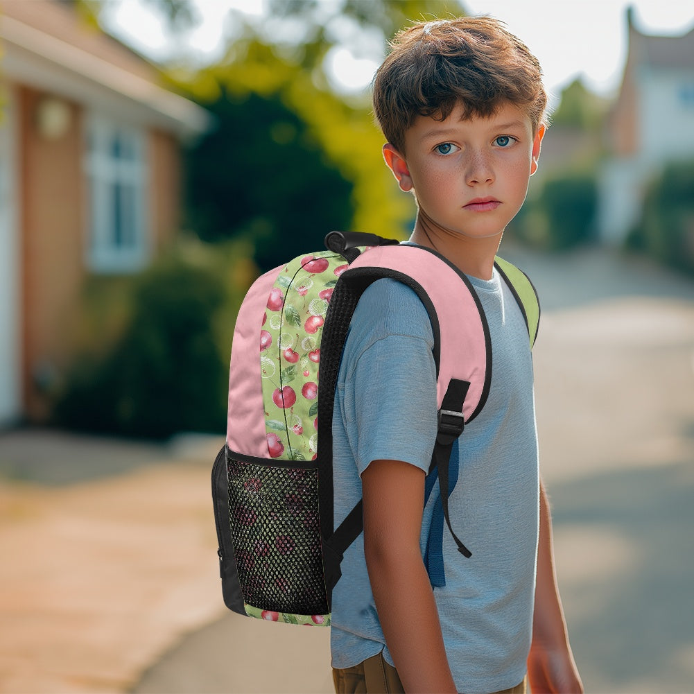 17-Inch Backpack with Cherry & Lime Print – Dual-Tone School Bag