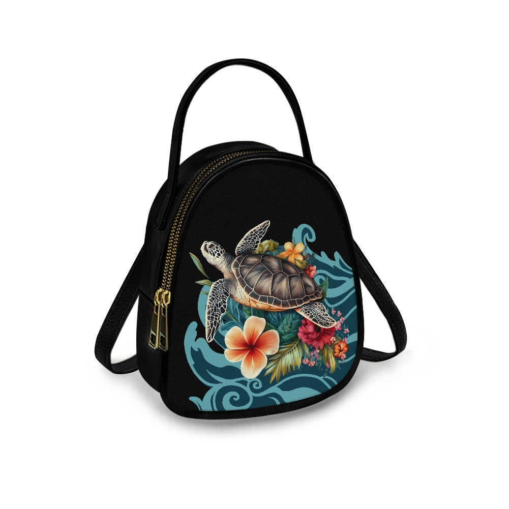 Sea Turtle Design Double-Layer Women’s Leather Square Bag