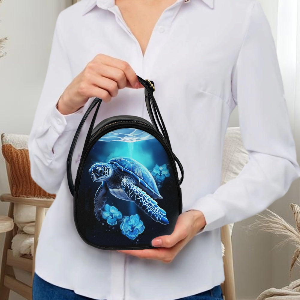 Ocean Turtle Design Elegant Double-Layer Women’s Leather Square Bag