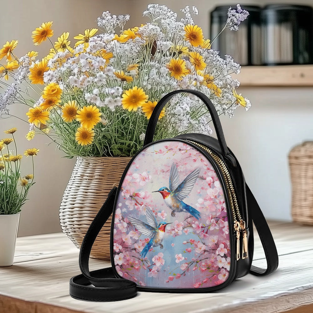 Hummingbird Blossom Chic Double-Layer Women’s Leather Square Bag